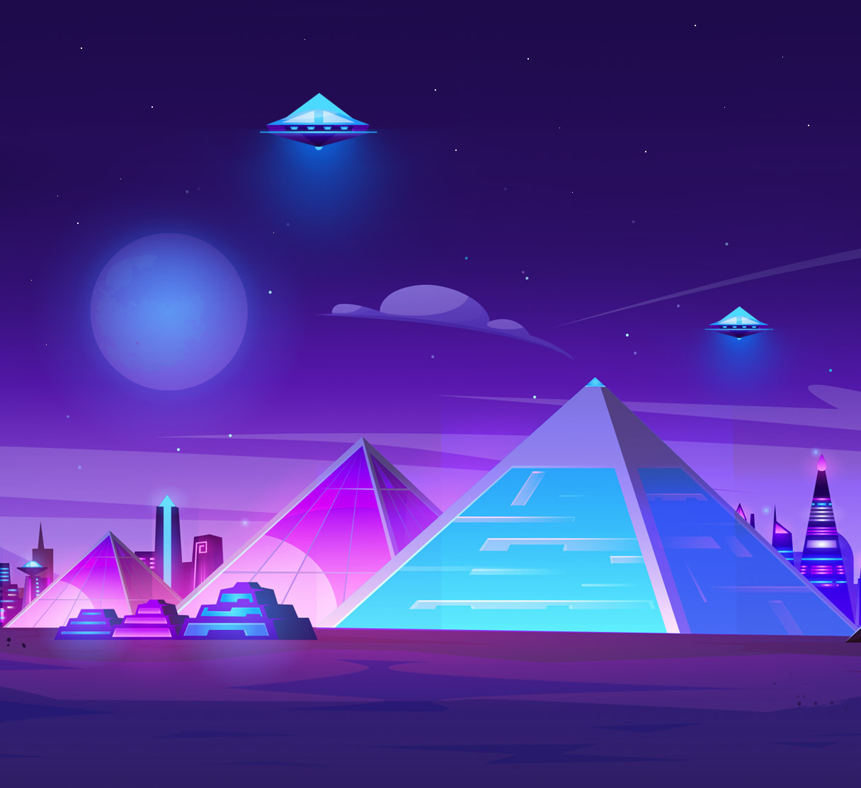 Pyramids with UFOs floating above them